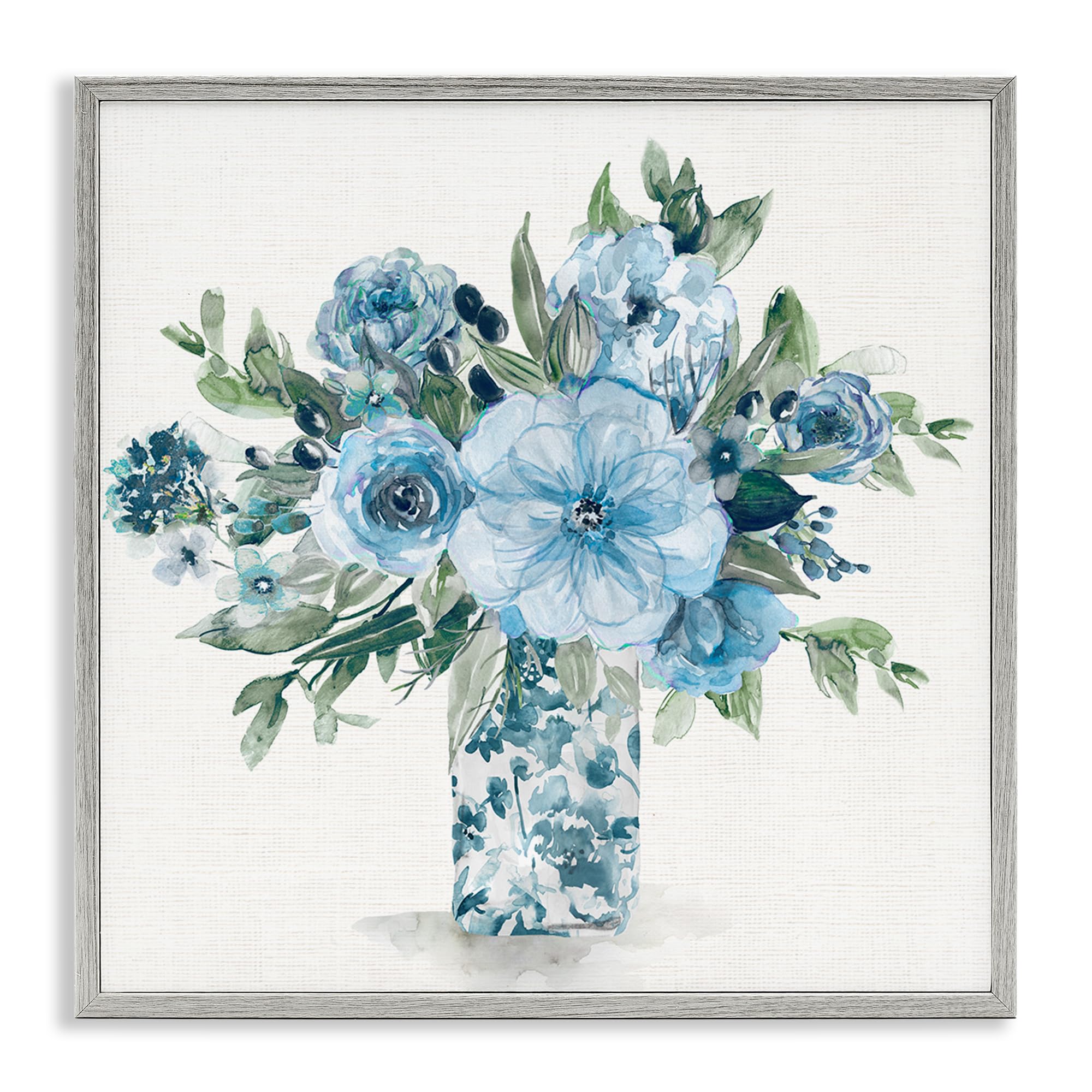 Stupell Industries Farmhouse Gray (Textured) Pastel Blue Bouquet Floral, 24 X 24 Inch Framed Giclée Print