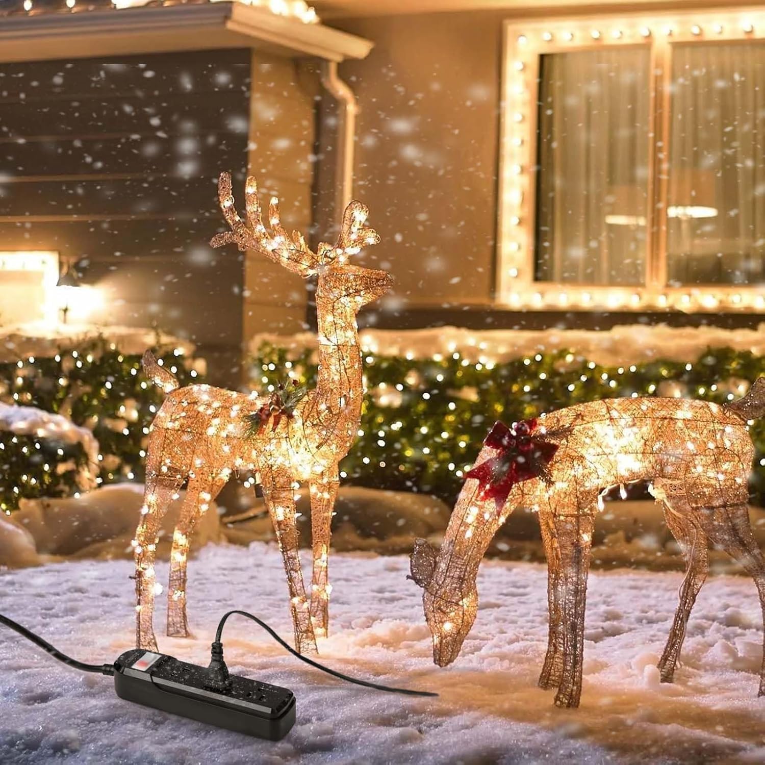 QIYUAN IPX6 Waterproof Outdoor Power Strip, Surge Protector with 3 Wide Outlets, 25FT Extension Cord, Wall Mountable Weatherproof for Garden Patio Holiday Lights - UL/ETL Listed Black