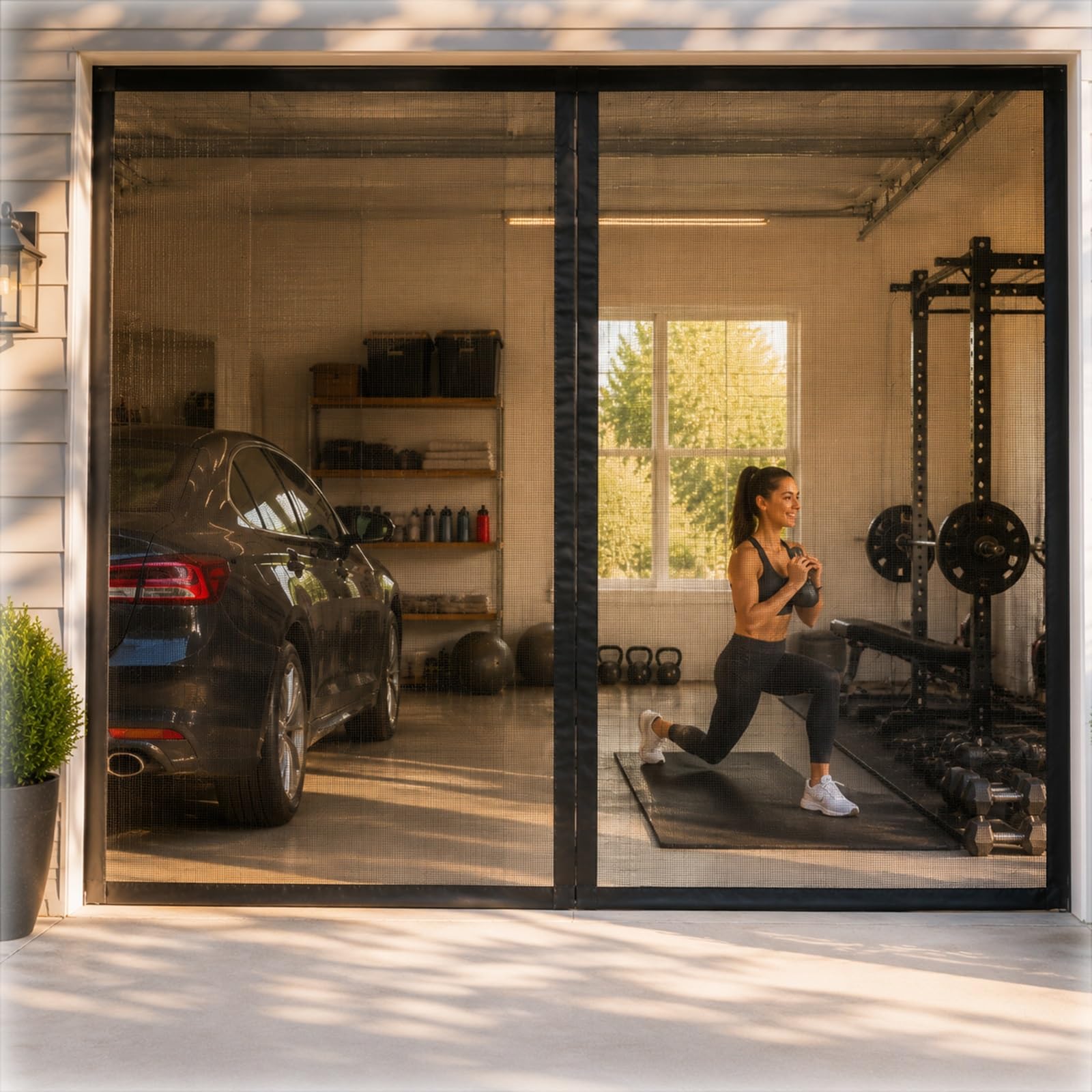 Moustiquaire de garage et baie vitrée 218 à 558 cm avec fermeture magnétique et base lestée