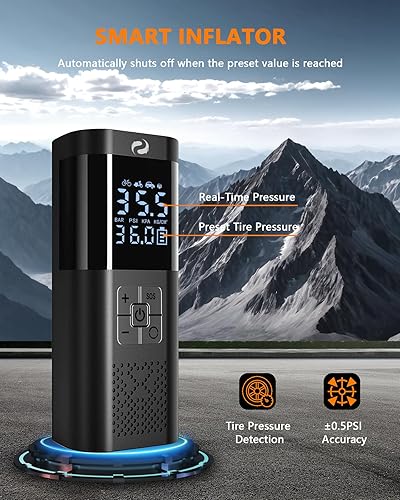 Miniatura 4 de Inflador de neumáticos, compresor de aire portátil, bomba de aire portátil con manómetro, batería de bomba de neumáticos eléctrica de 150 PSI,