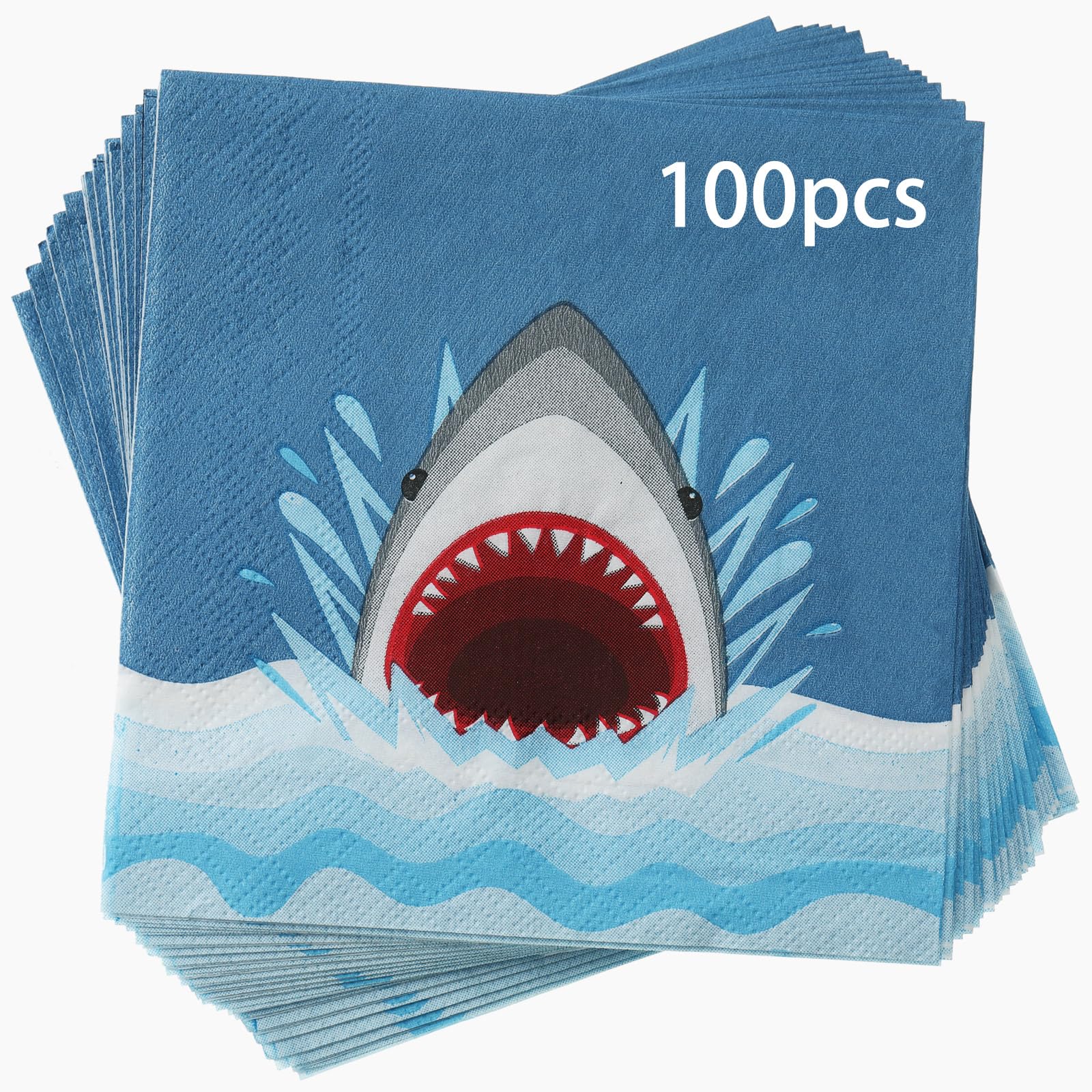 Gersoniel 100 Pcs Shark Paper Napkins Disposable Shark Ocean Paper Napkins for Cocktail Beverage Ocean Theme Birthday Party Under The Sea Party