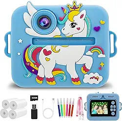 Câmera Infantil, Portátil Digital, Pode Selfie com 32GB Cartão, Papel Fotográfico, Canetas Coloridas, Vídeo HD, Brinquedos Meninas Meninos com Crianças de 3 a 14 Anos (Azul)