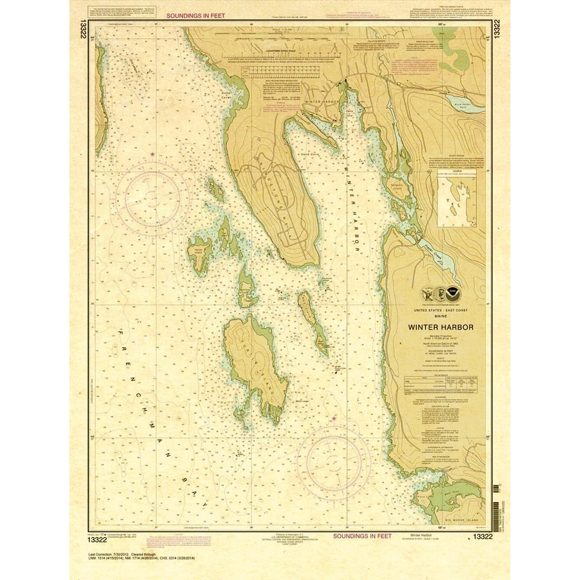 Paradise Cay Publicatoins, Inc. Historical NOAA Chart 13322: Winter Harbor - Print on Demand - Historic Version or Updated NCC