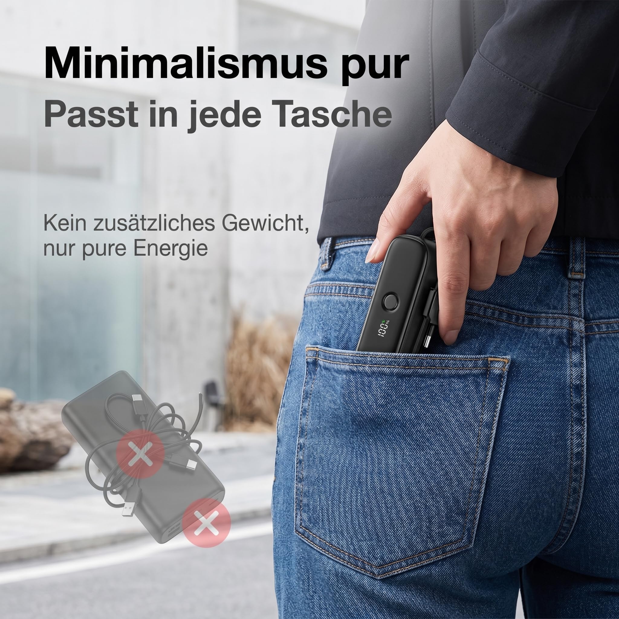 Alkaya Banque d'alimentation 2 en 1 5000 mAh avec prise murale UE pliable, charge super rapide USB-C 22 W, indicateur de pourcentage LED, seulement 157 g, batterie externe portable pour bureau, voyage