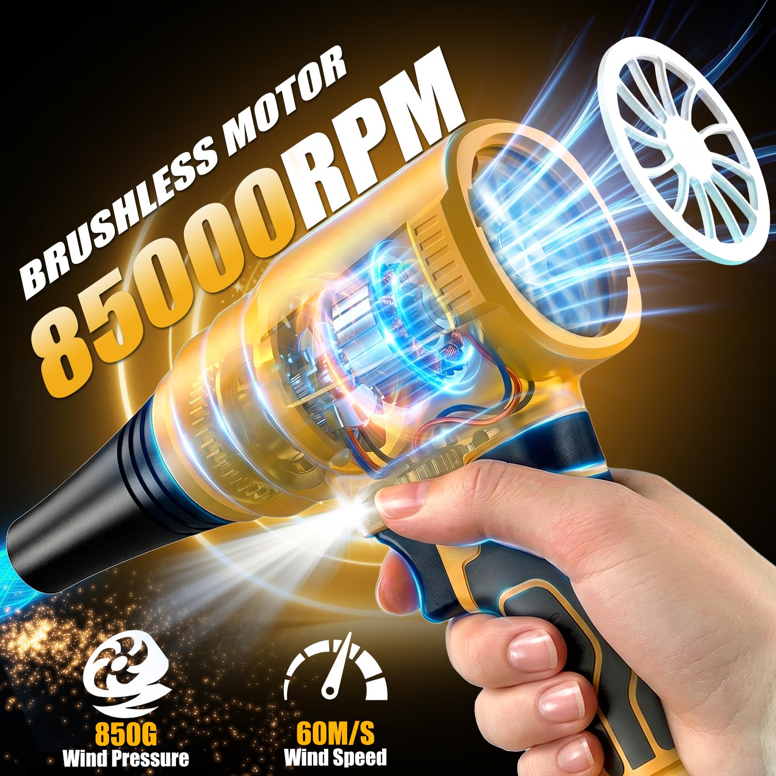 Soplador de hojas inalámbrico para batería Dewalt de 20 V, 140.000 rpm, diseño ligero sin escobillas, soplador de mano para limpieza de patio, agua sopladora de coche, soplando hojas y polvo, solo