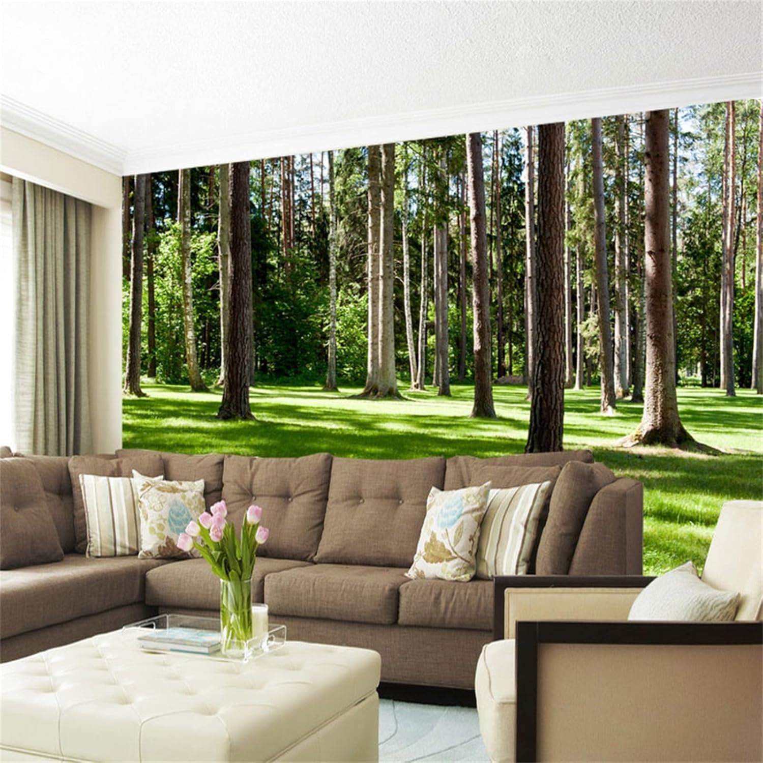 Green Tree Forest Self Adhesive Wallpaper, Lawn Plants Peel and Stick Wallpaper Decorative Wall Mural, Removable Large Sticker Posters Home Covering Interior,77"W x 55"H