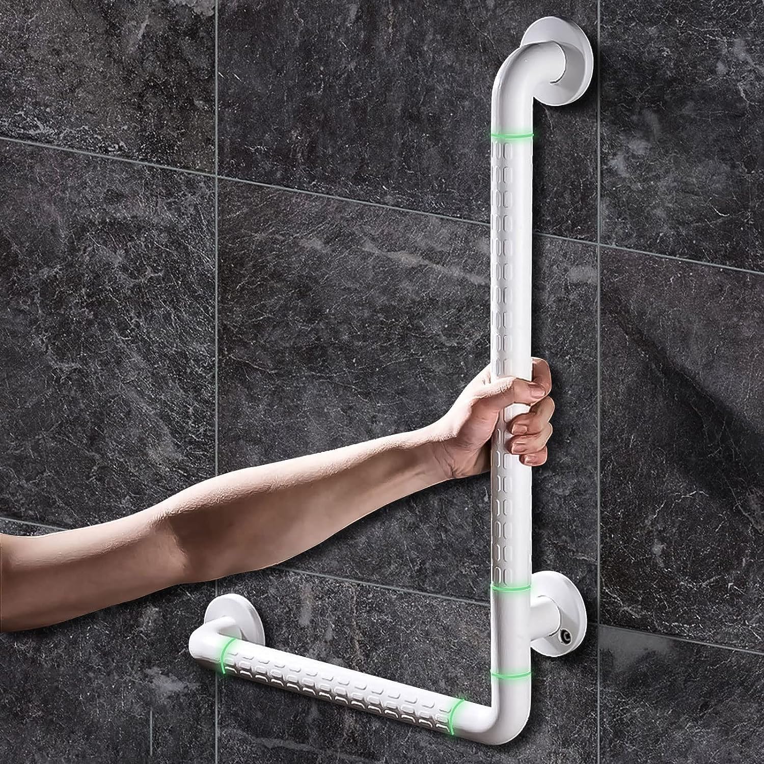 RAYACOL-Shape Bathroom Grab Bar, 60 X 40cm Wall Mounted Non-Slip Toilet Grab Rail, Glow-in-The-Dark Toilet Safety Grab Handle for Disabled, Elderly, Pregnant