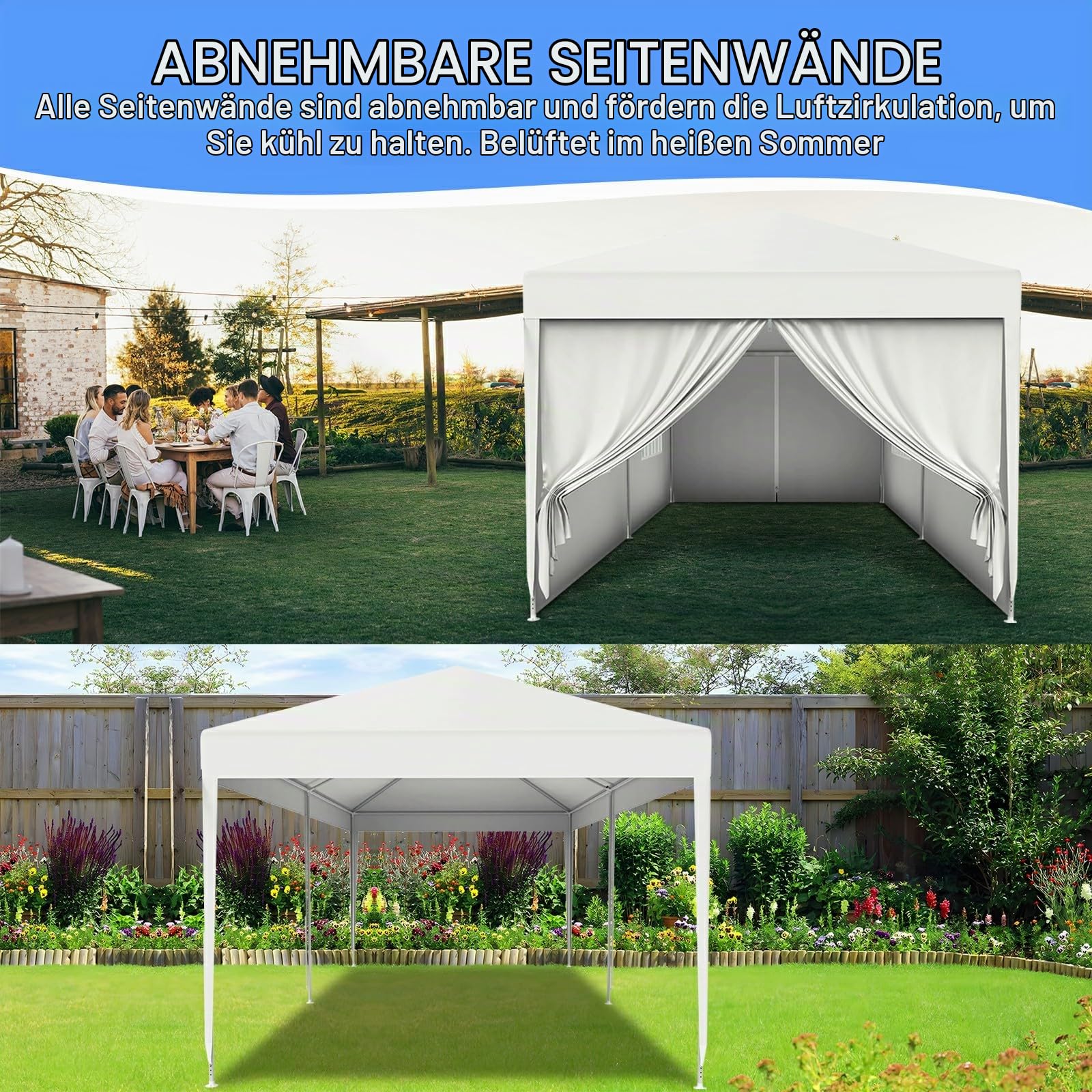 Kuro sagol Pavillon 3x6m，Partyzelt mit Abnehmbaren Seitenteilen,UV Schutz,Windschutz,Wasserdicht,Stabil,Faltpavillon,Gartenpavillon,Gartenzelt für Markt,Festival,Camping,Hochzeiten,Weiß