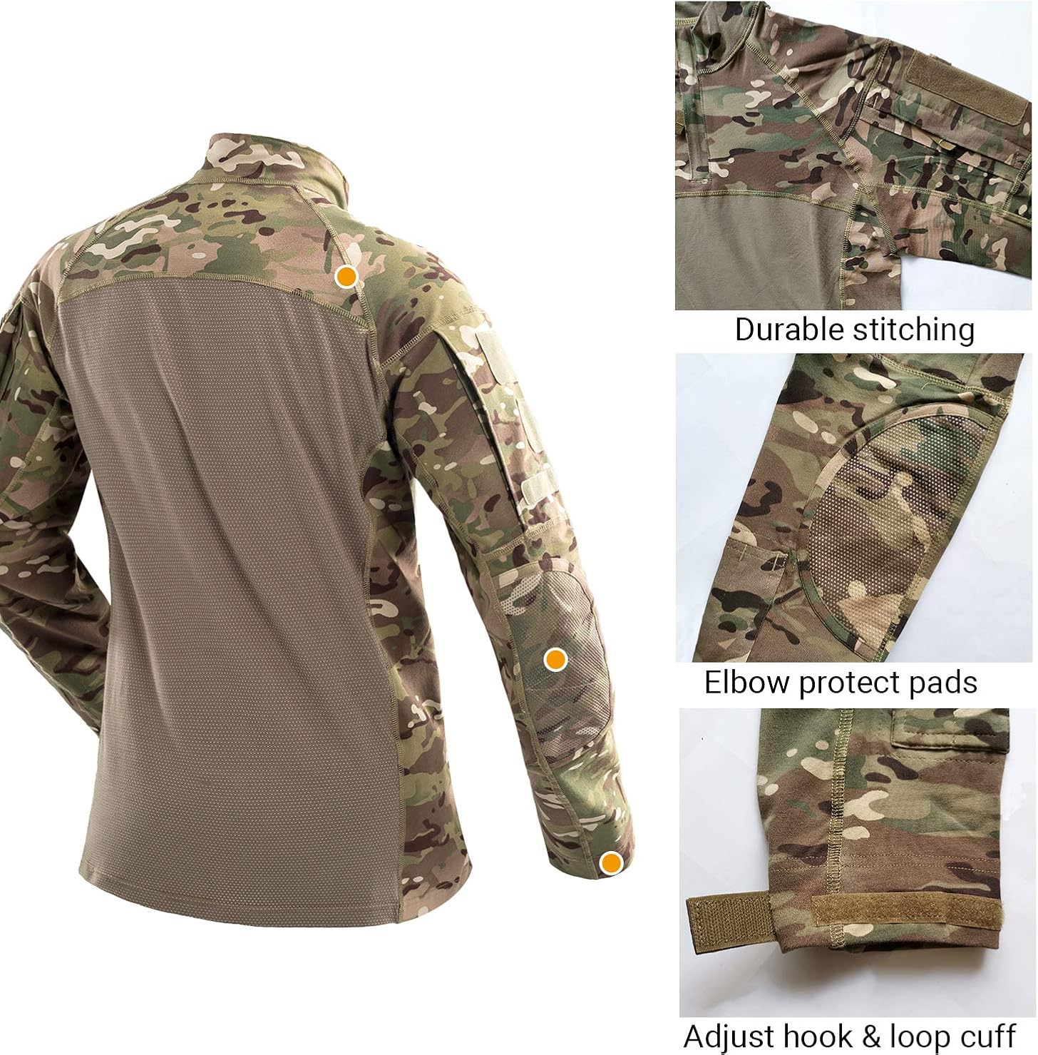 CARWORNIC Men's Tactical Military Assault Combat Shirt Long Sleeve Slim Fit Camo T Shirt with Zipper: Clothing