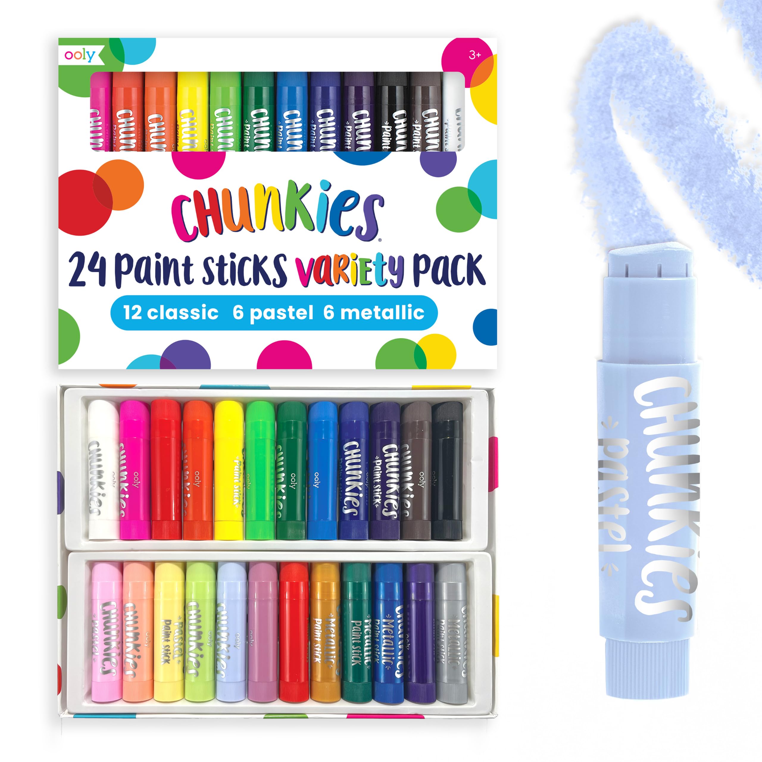 Ooly Chunkies Tempera Paint Sticks, Set of 24 - Classic, Pastel &amp; Metallic
