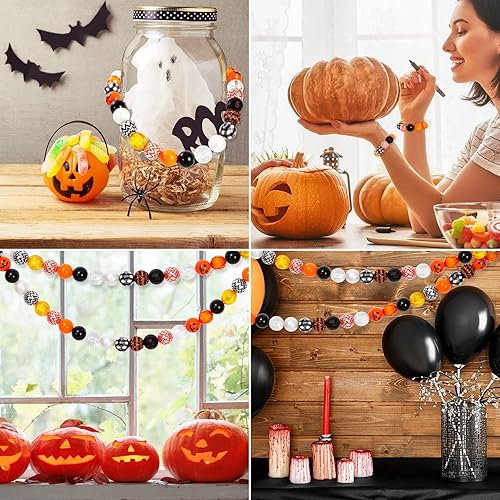 Miniatura 6 de Whaline Juego de 50 cuentas de Halloween de 0.787 pulgadas (0.787 in) mixtas de chicle, cuentas espaciadoras de Jack-O-Lantern, cuentas gruesas