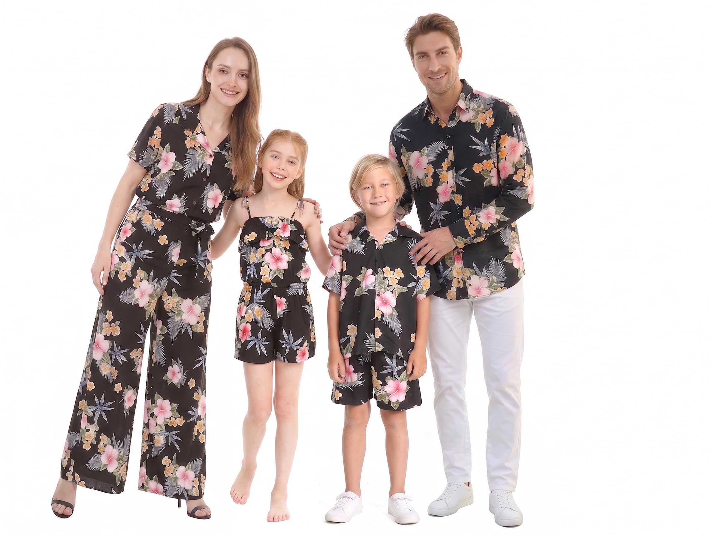Family Matching Hawaiian Clothes, Hibiscus Black