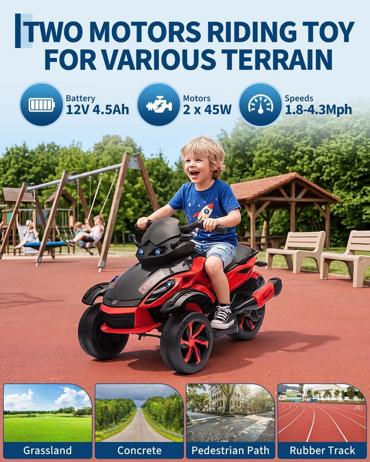 Garvee 12V Elektro Kinderquad Mit 2 x 45W Motoren, Kinder Elektro Quad Mit LED-Lichtern, Musik, Langsamanlauf, Batteriebetriebenes Kinderfahrzeug Für Jungen & Mädchen Von 3–8 Jahren