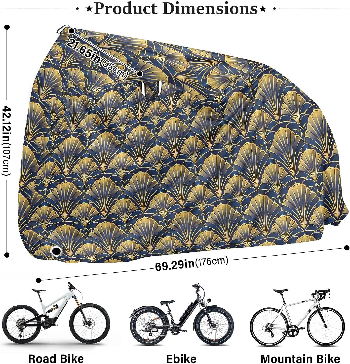 ALAZA Abstract Gold Fan Bike Cover Waterproof Outdoor Ebike Bicycle Covers Tarp Protection for 1/2 Bikes, Sun UV Dust Wind Proof