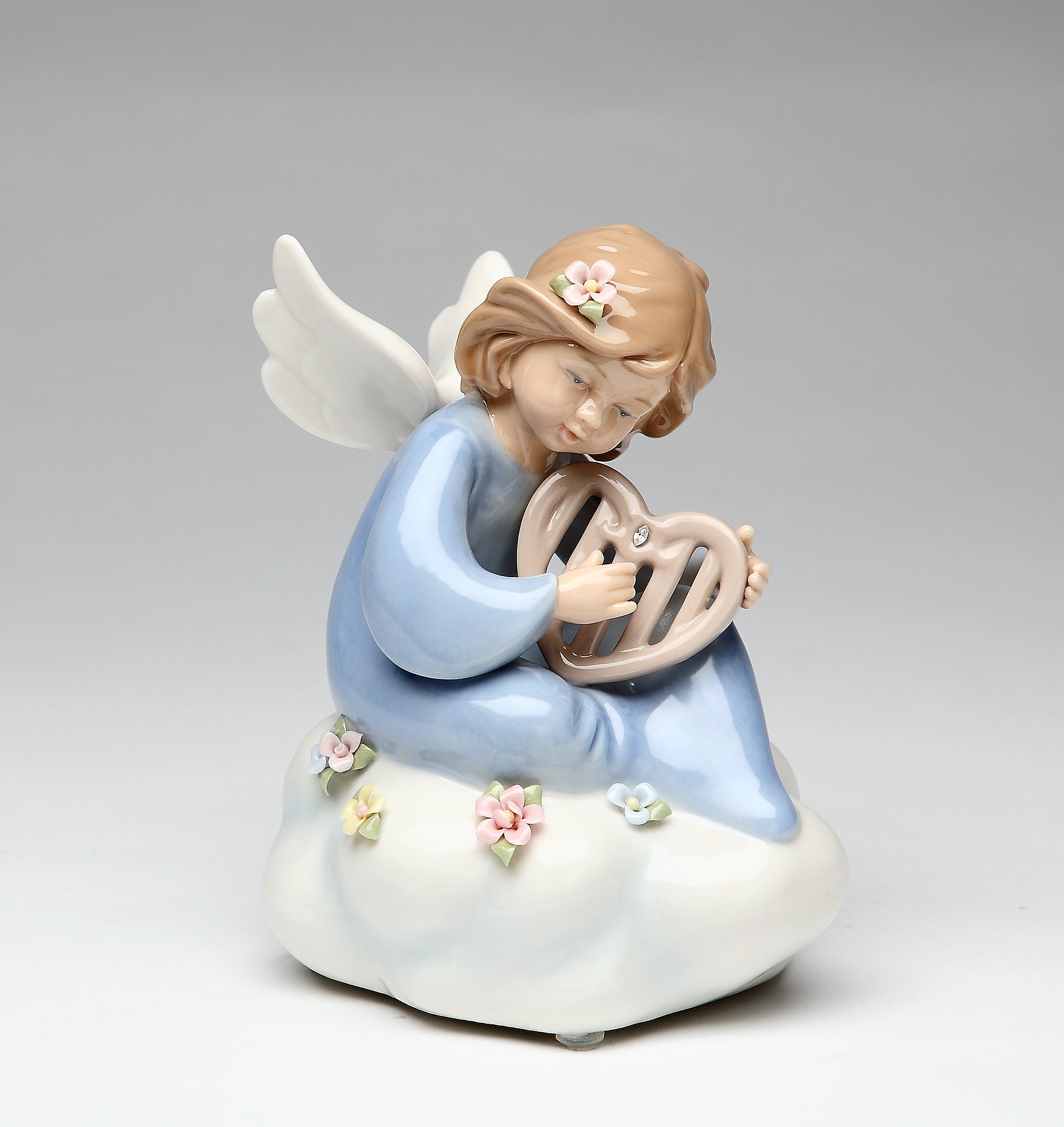 10372 Porcelain Angel with Harp Musical Figurine