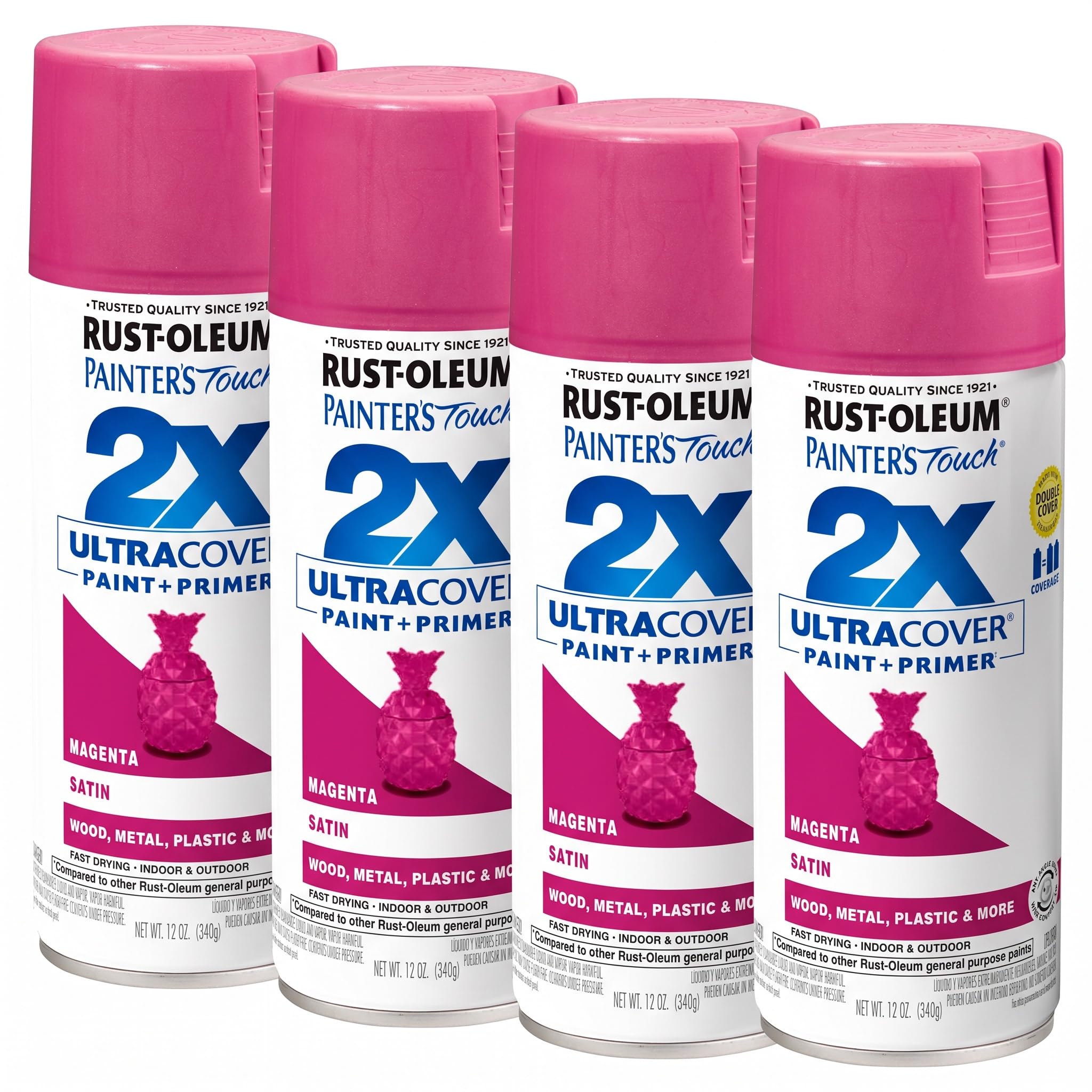 Rust-Oleum 334087 Painter's Touch 2X Ultra Cover Spray Paint, 12 oz, Satin Magenta (Pack of 4)