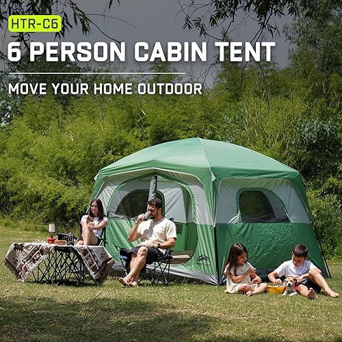 Miniatura 5 de Happy Travel Tent 6 Person Tents for Camping, Waterproof Easy Setup Camping Tent with Rainfly, Portable Large Family Cabin Tent with 5 Large Mesh