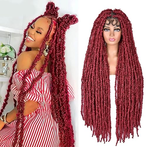 Miniatura 10 de CURLCRAZY Pelucas de rastas sintéticas trenzadas para mujeres negras, pelucas de rastas sintéticas de mariposa con cabello de bebé de 40 pulgadas,