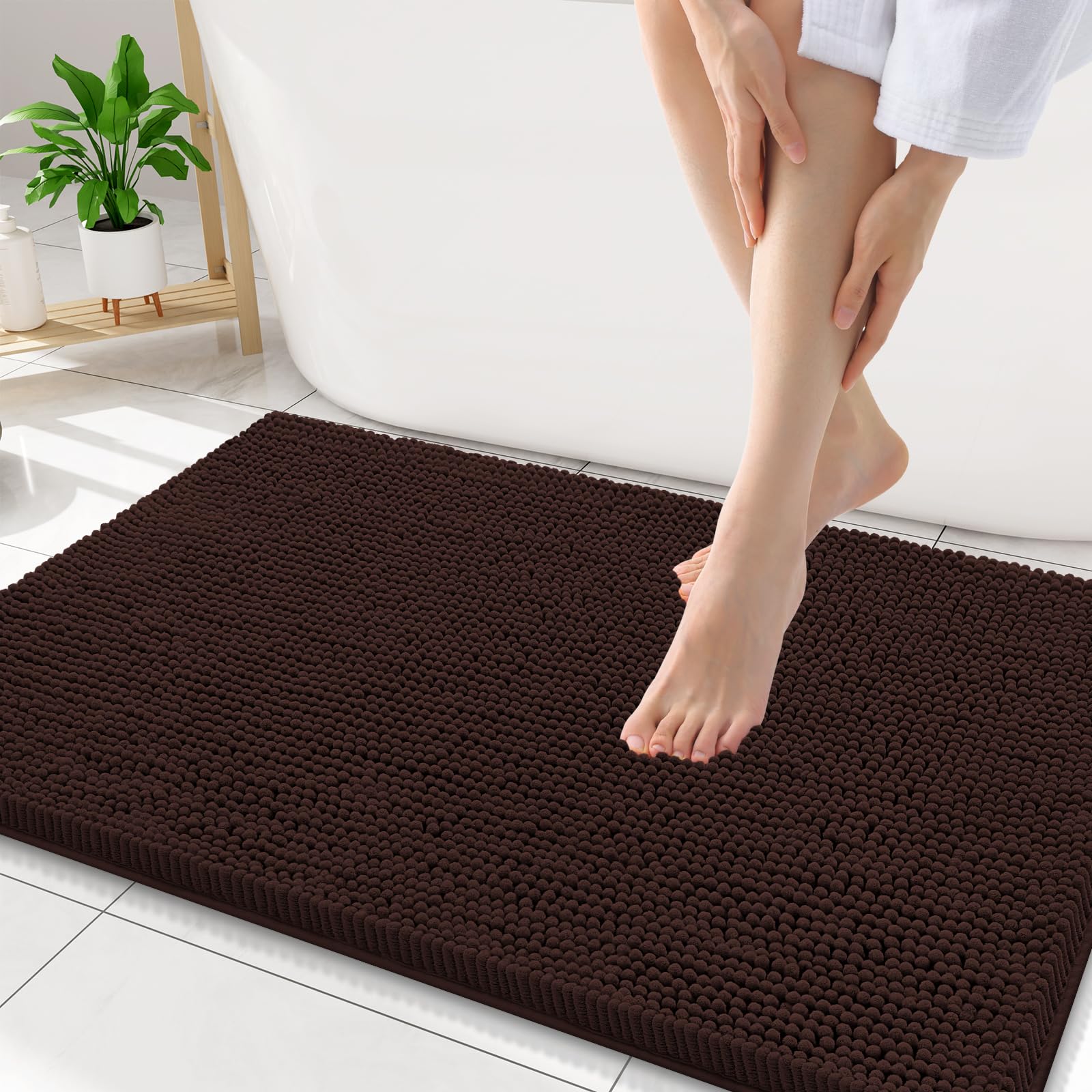 Smiry Luxury Chenille Bathroom Rugs 34x21, Extra Soft and Absorbent Shaggy Bath Mat, Machine Washable, Non-Slip Plush Carpet Runner for Tub, Shower,