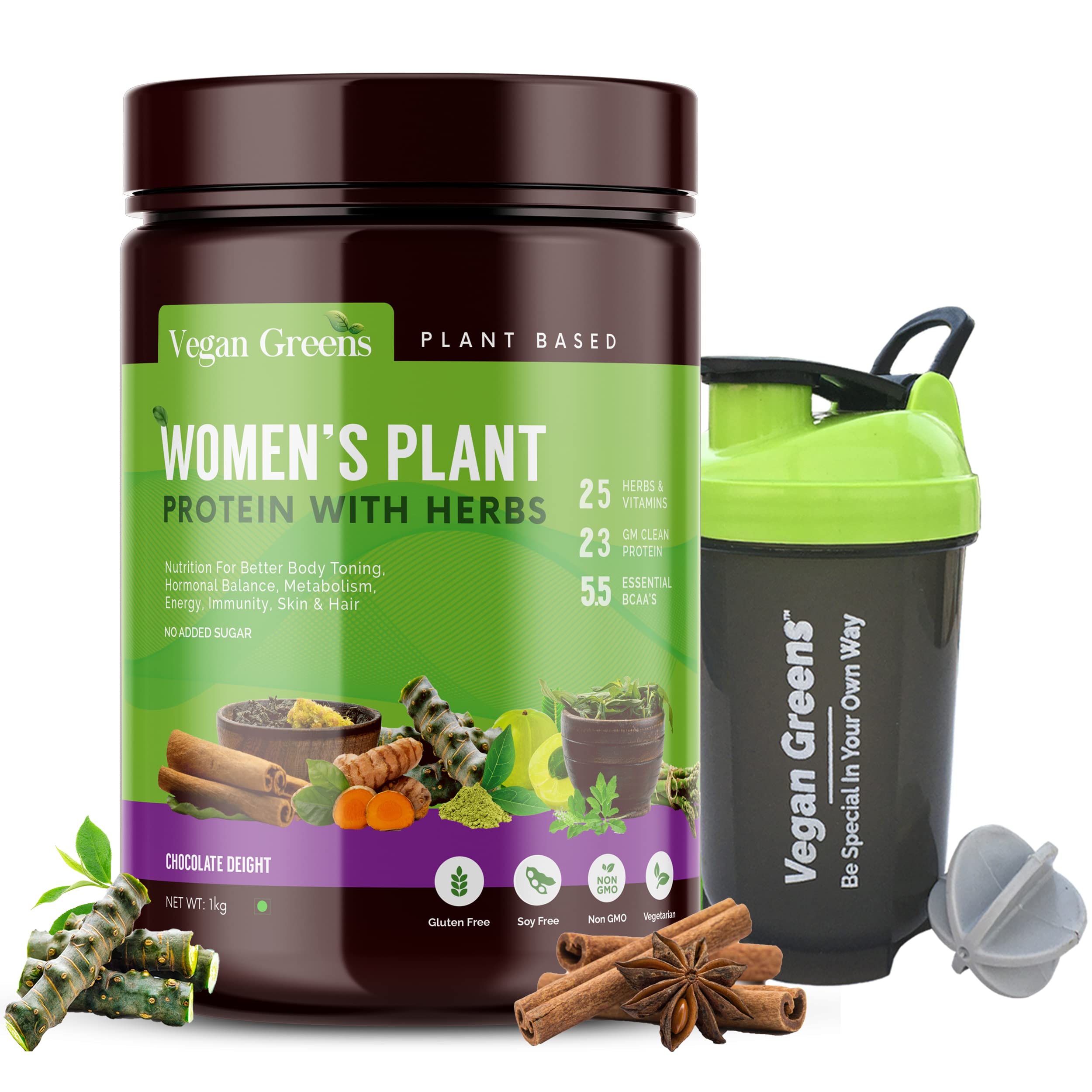 Vegan Greens Women Plant Protein With Ayurvedic Herbs- Natural Clean Plant Protein, Herbs, Vitamins Minerals For Hormonal Balance, Metabolism, Skin, Hair & More (500g, Mango)+ Green Everyday Shaker (B09ZT17HXC) Amazon Price History, Amazon Price Tracker