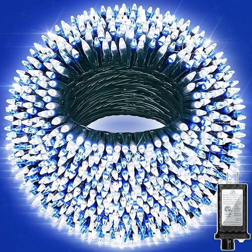 350LED 90FT Christmas Lights Indoor Outdoor, 12 Modes Blue and White Outdoor String Lights with Timer & Dimmable, Green Wire Christmas String Lightsfor Xmas Patio Yard Fence Wedding Bedroom Garden