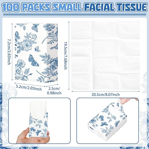 Miniatura 12 de Therwen Paquete de 100 pañuelos de bolsillo a granel, 1000 hojas, mini pañuelos a granel, 3 capas, tamaño de viaje pequeño, tamaño de bolsillo