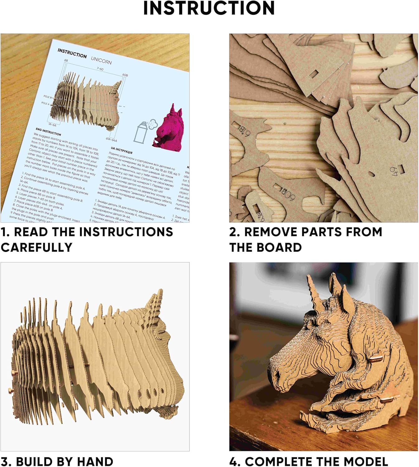 3D Puzzle Model Kit – Unique Gift for Teens, Adults, Kids, Women, Men - Recyclable Cardboard 3D Puzzle Turns Into Unicorn Charming Home Decor