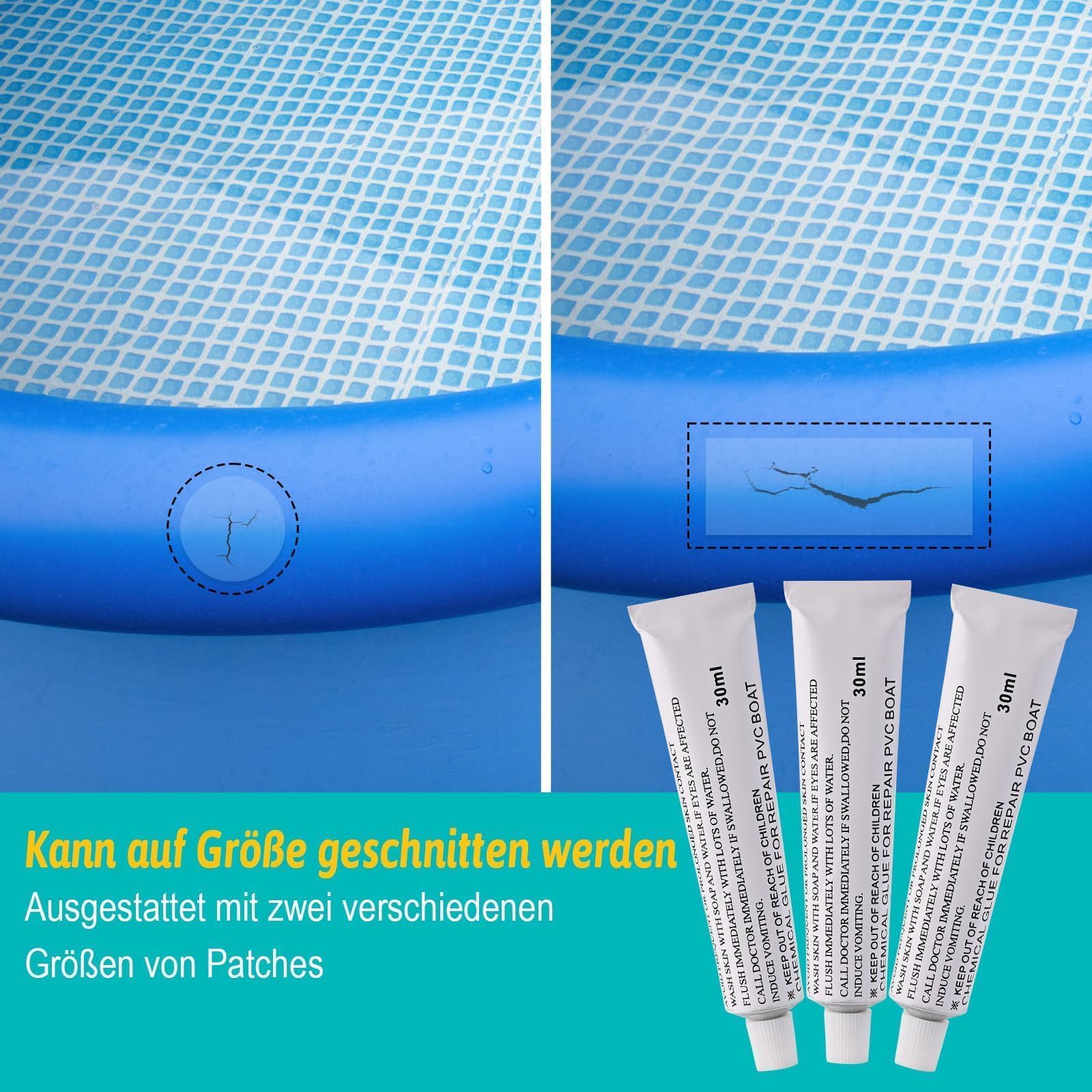SHOWHEEL Pool Reparaturset - Flicken & Kleber Für Luftmatratzen, Pools & Aufblasbare Produkte