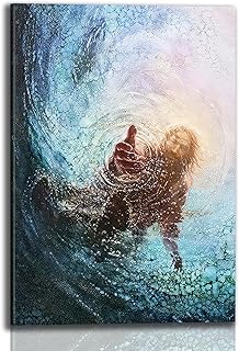 Framed Jesus Reaching Hand Wall Art Christian Canvas Painting of Faith and Rescue Religious Picture Print for Living Room Church Prayer Room Spiritual Poster on Ready to Hang12x16In