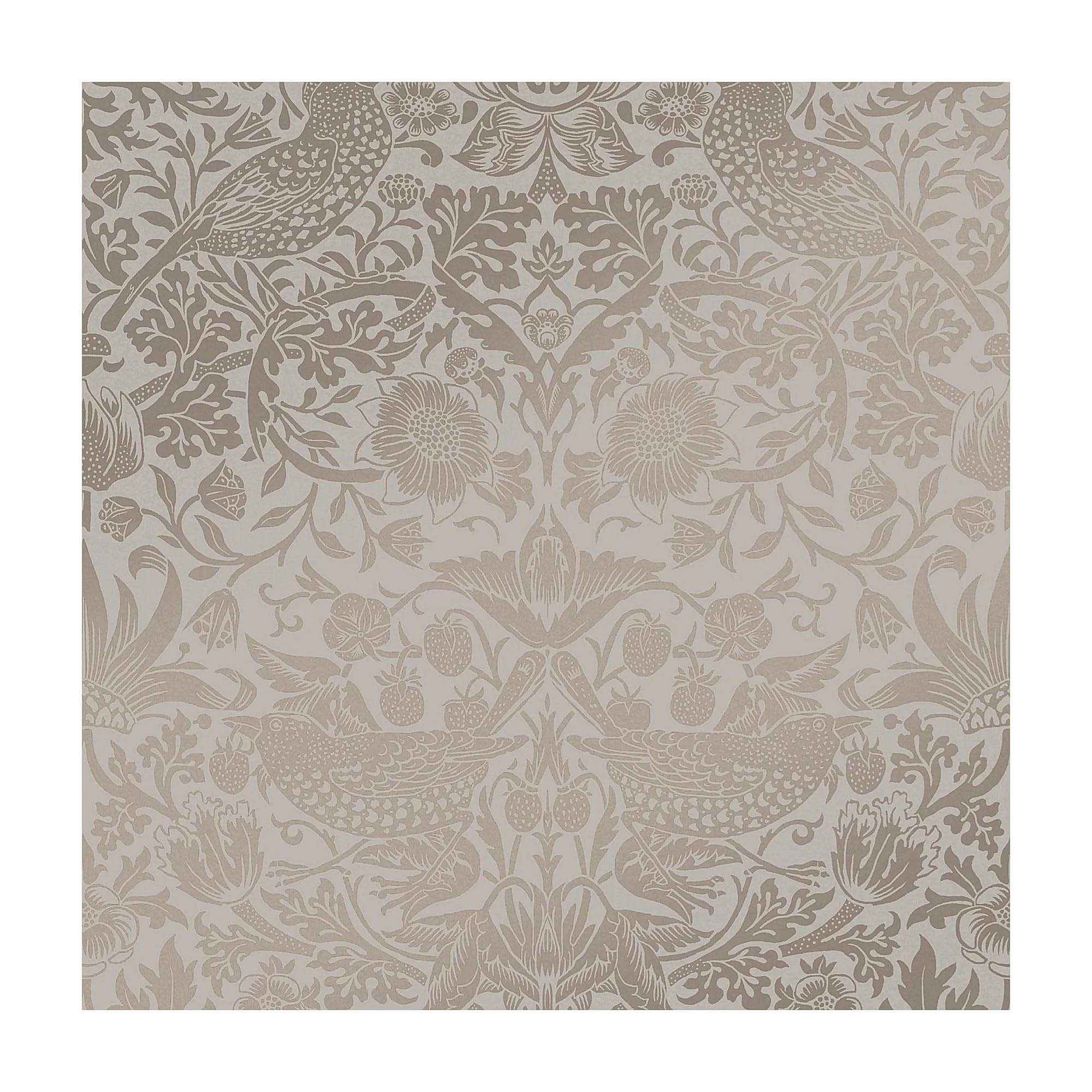 William Morris At Home Gold Strawberry Thief Fibrous Wallpaper | Neutral