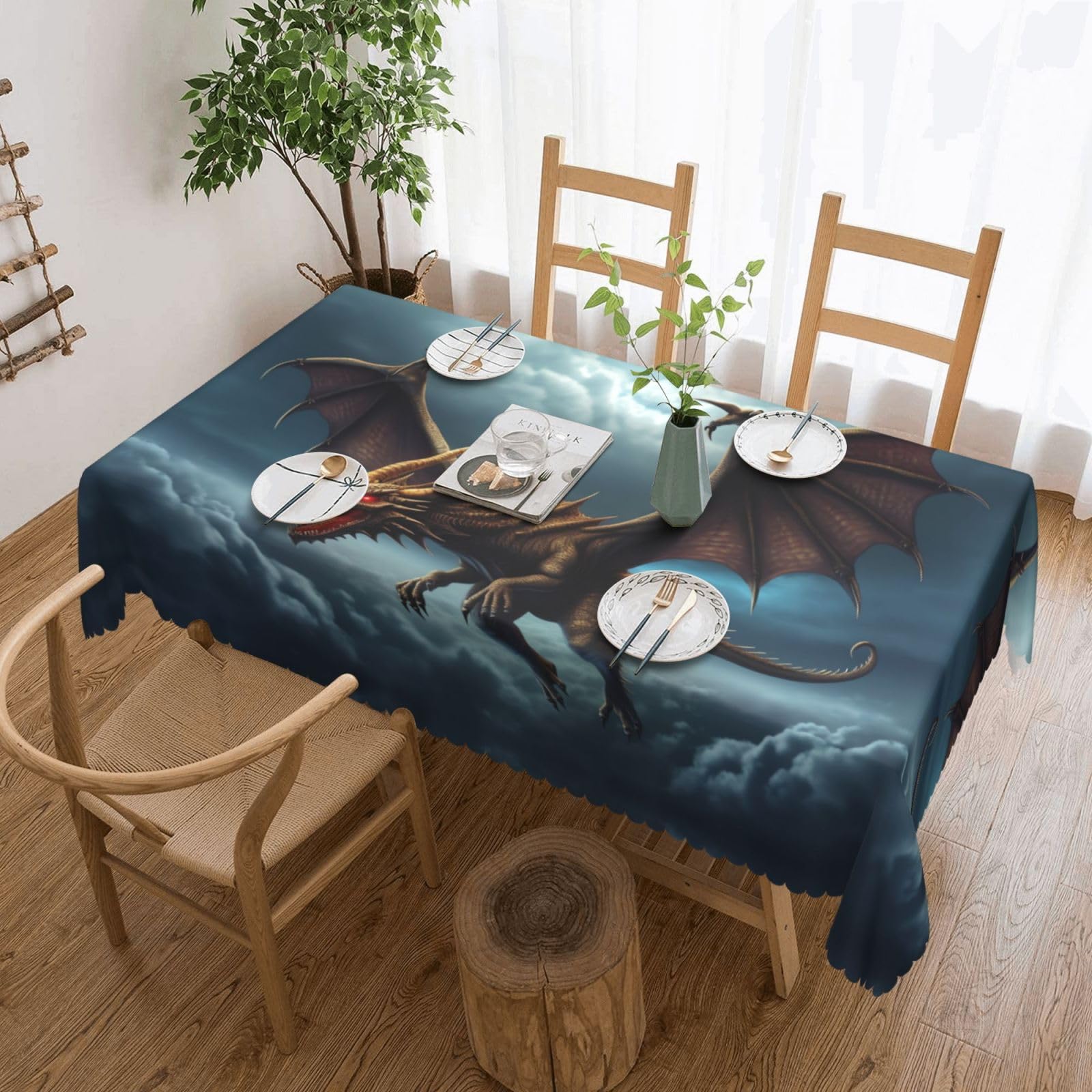 Nappe rectangulaire dragon imperméable pour protéger la table des taches de cuisine