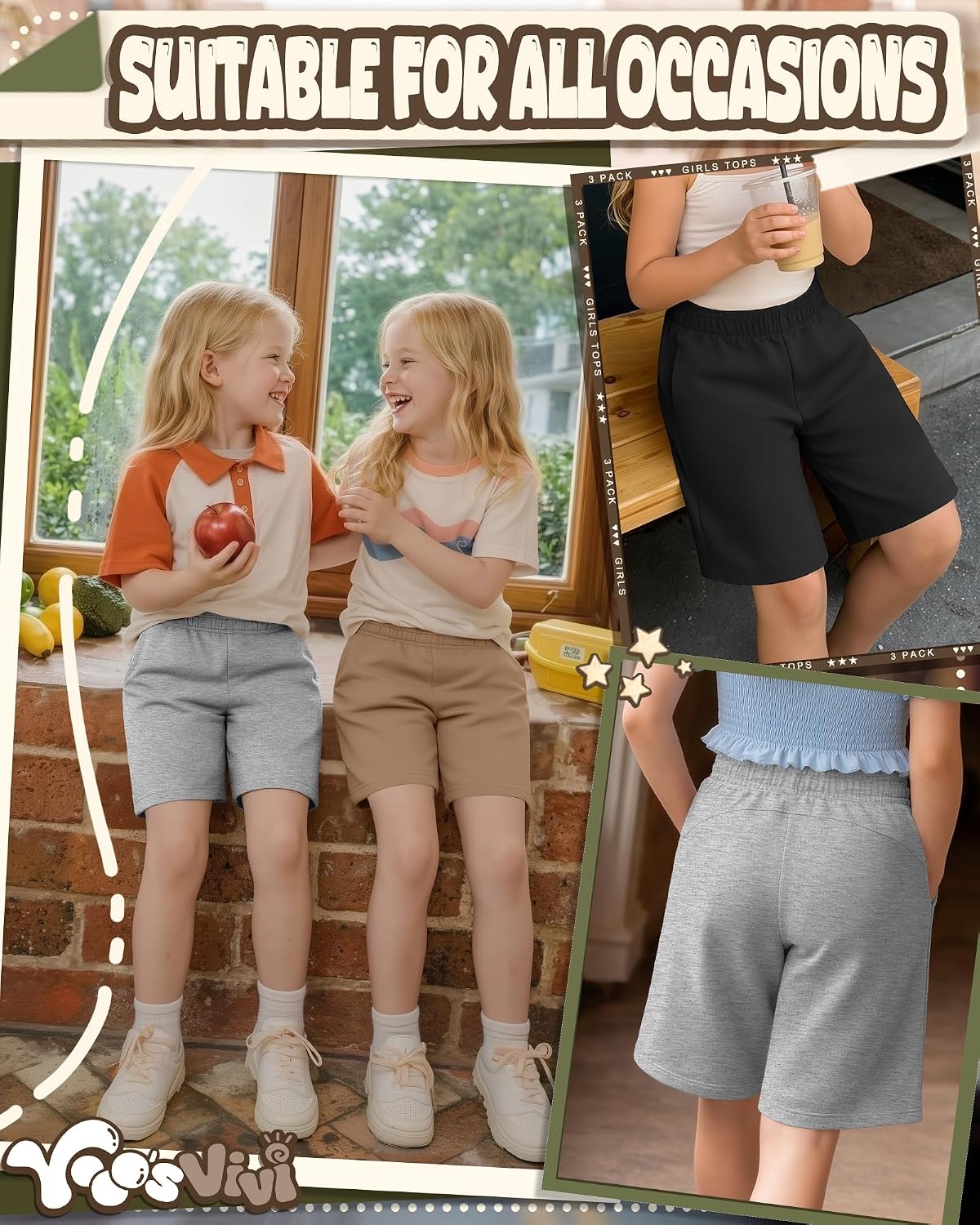 3 Pack Girls Bermuda Shorts Knee Length