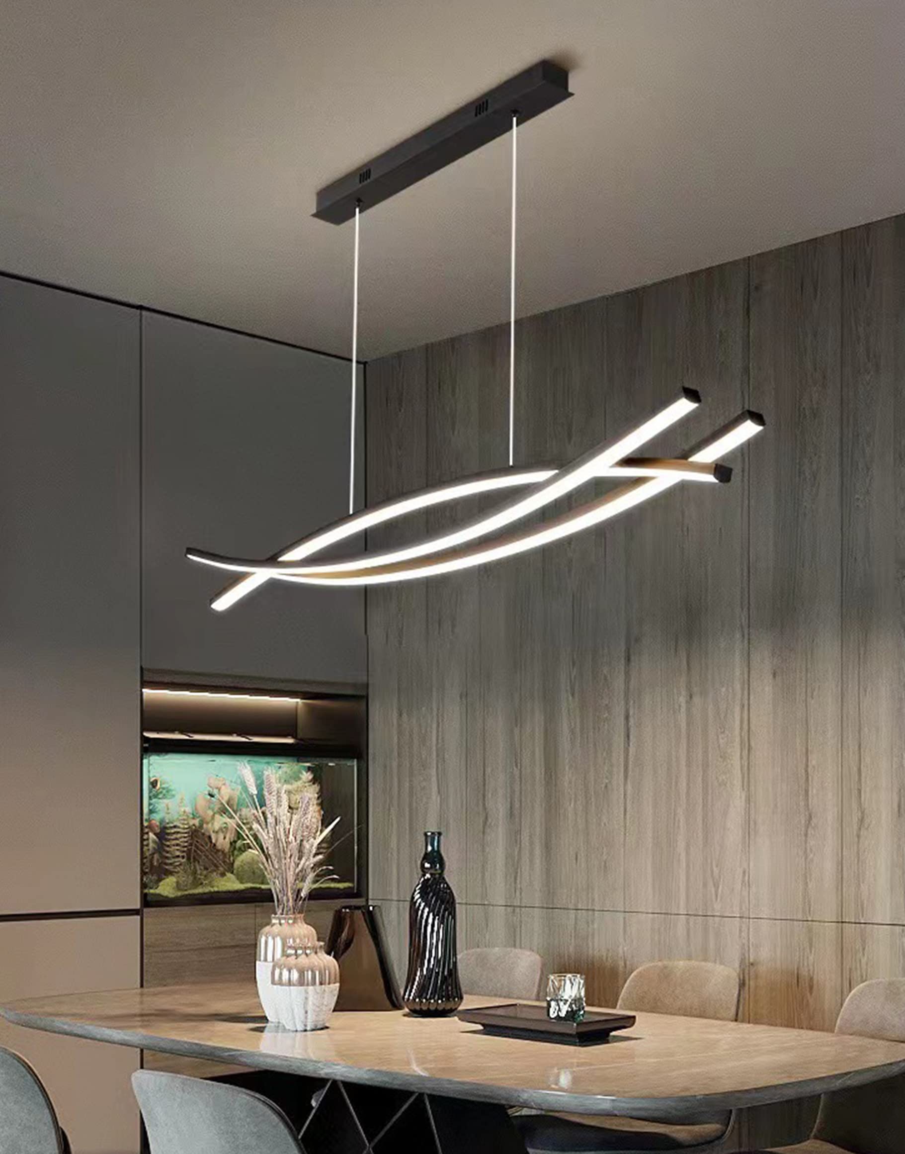 LED Pendelleuchten Dimmbar Esstisch Esszimmer Hängeleuchte mit Fernbedienung Pendellampe Wohnzimmer Küchen Hängend Lampe Moderne Höhenverstellbar Kronleuchter Büro Küche Leuchte (Schwarz, L100cm)