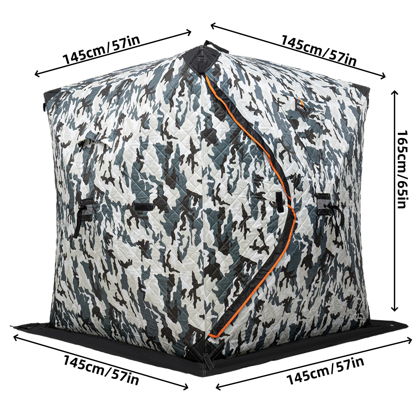Tente de pêche, tente de pêche sur glace, abri de pêche sur glace, abri thermique portable, tente isolée Oxford avec sac à main pour 1 ou 2 personnes, montage rapide (camouflage)