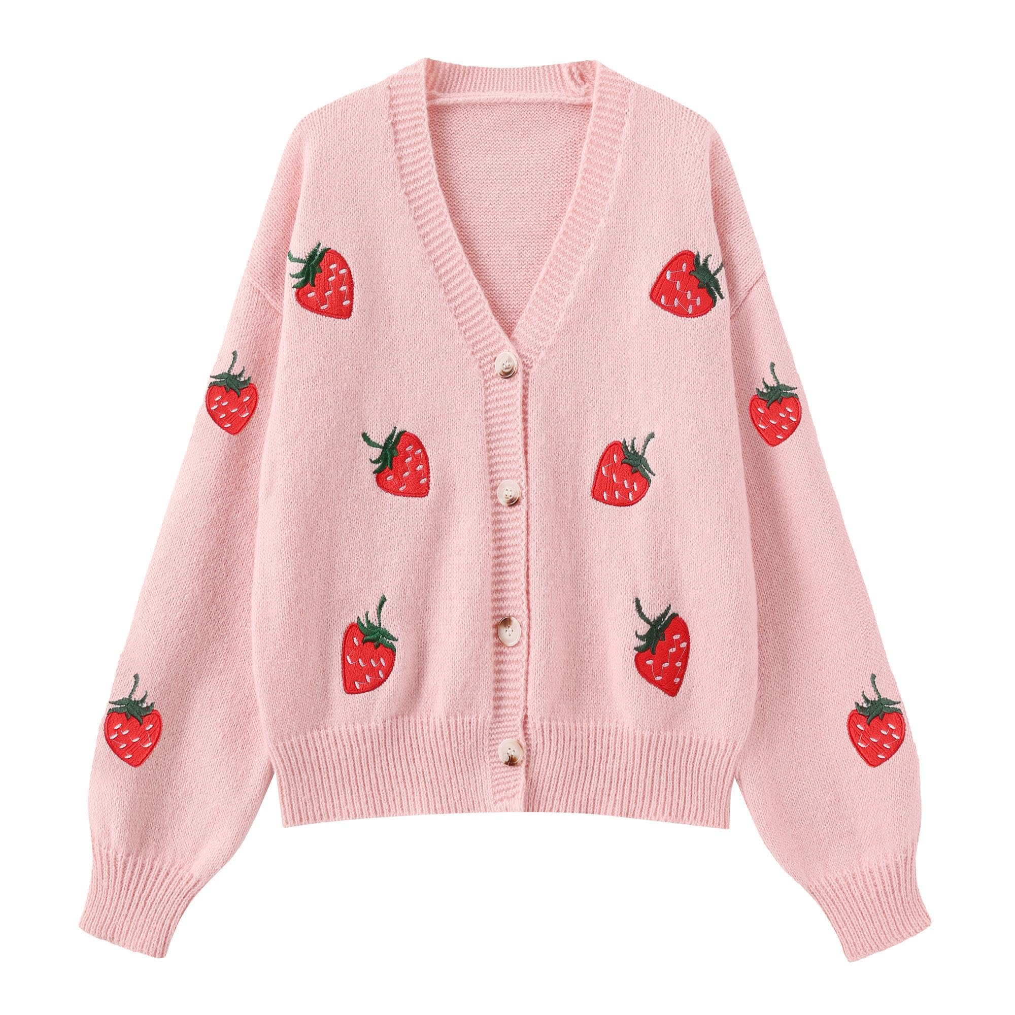 Womens Cute Strawberry Embroidered Knitted Cardigan Sweet Kawaii Button Line Y2K-Line