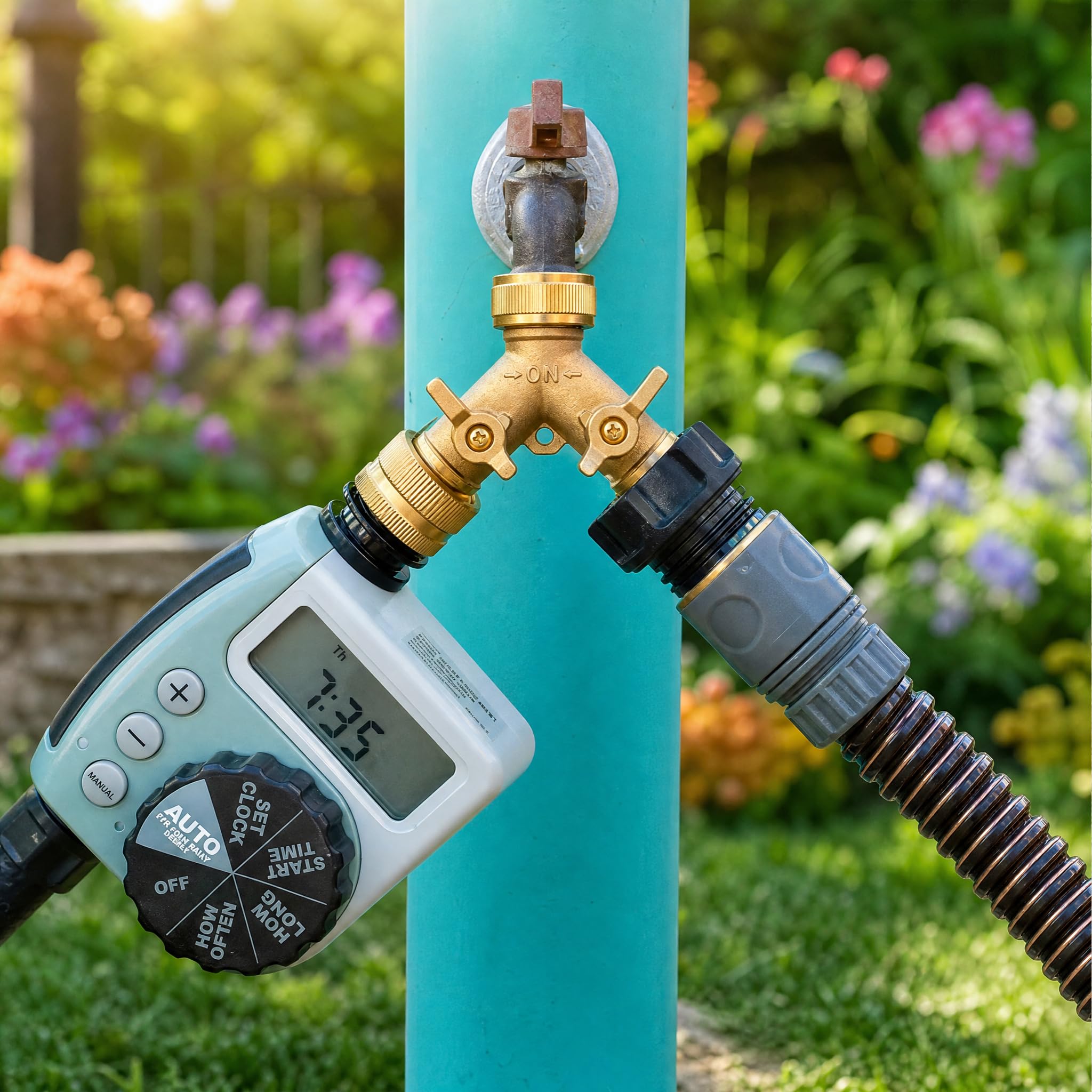 Brass Garden Hose Splitter - 2 Way with Valves -6 Brass Garden Hose Splitter - 2 Way with Valves -6
