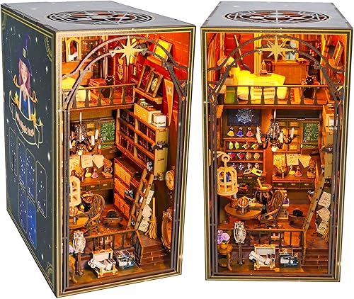 Miniatura 1 de Spilay Kit de rincón de libros de bricolaje, casa de muñecas para estantería, decoración de callejón, kit de creatividad con caja de música y LED