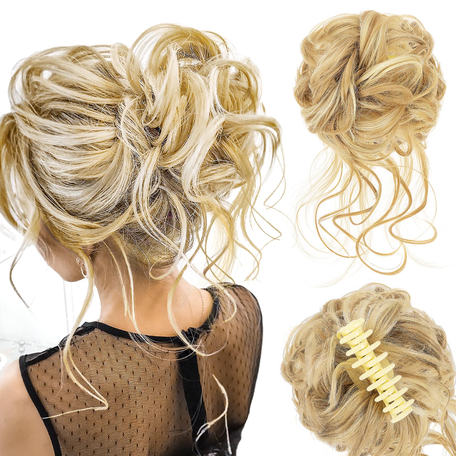 Haarteil Dutt Mit Gummiband – Messy Bun Aus Synthetikhaar, Lockig, Für Hochsteckfrisuren, Braun Mix Hellbraun