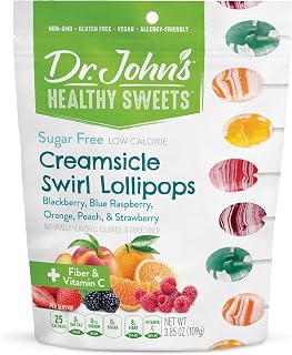 Dr. John’s Sugar Free Candy, Healthy Lollipops with Zero Sugar, Low Calorie Snacks, Keto Friendly Hard Candy Sweets, Creamsicle Swirl Oval, 14 Count, 3.85 OZ