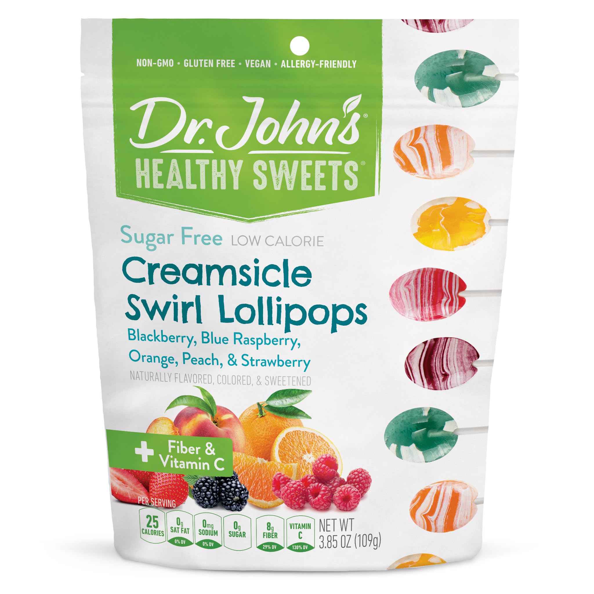 Dr. John’s Sugar Free Candy, Healthy Lollipops with Zero Sugar, Low Calorie Snacks, Keto Friendly Hard Candy Sweets, Creamsicle Swirl Oval, 14 Count, 3.85 OZ