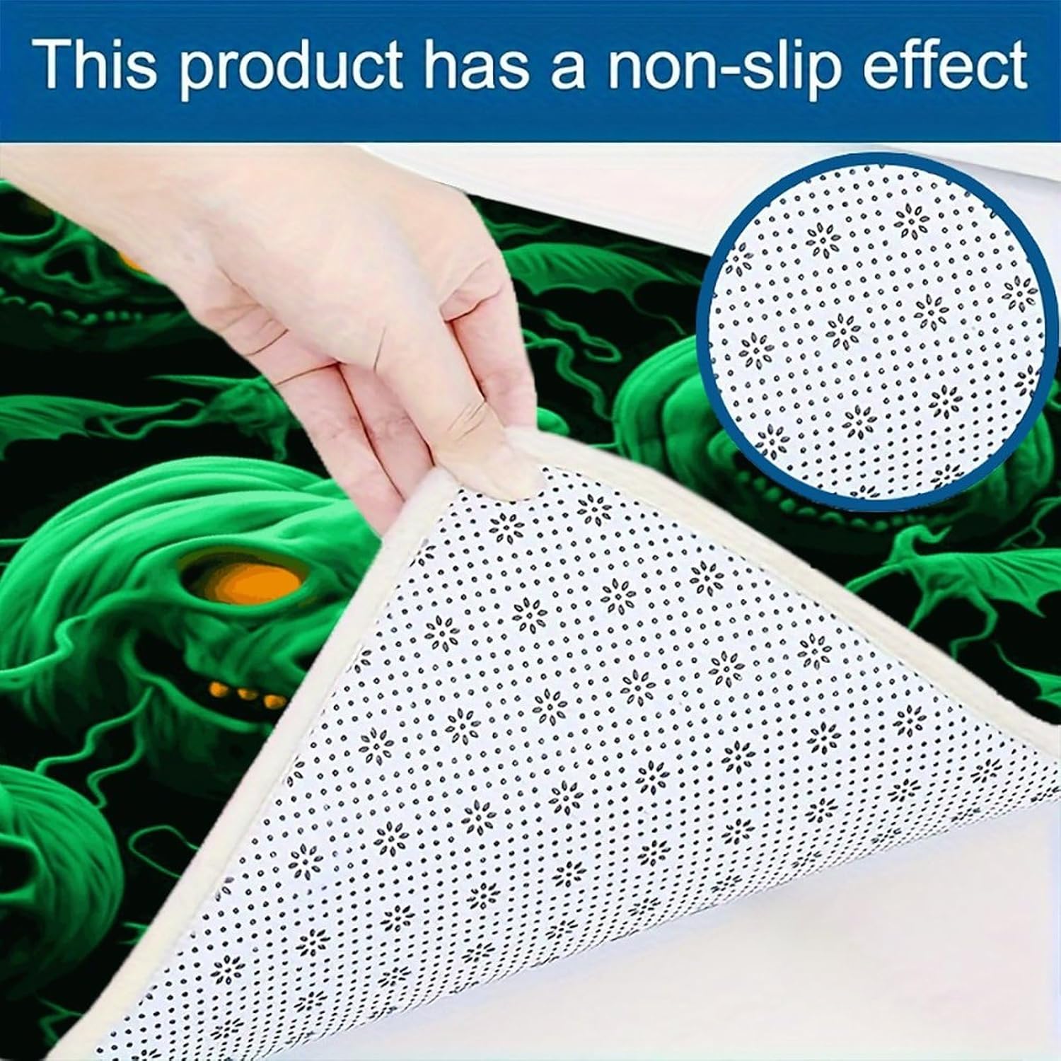 Green Ghost Horror Halloween Pumpkin Kitchen Mats with 2PCS Non-Slip Washable,Kitchen Rug Heavy Duty Durable, Floor Mats for Kitchen,Office,Sink,Laundry