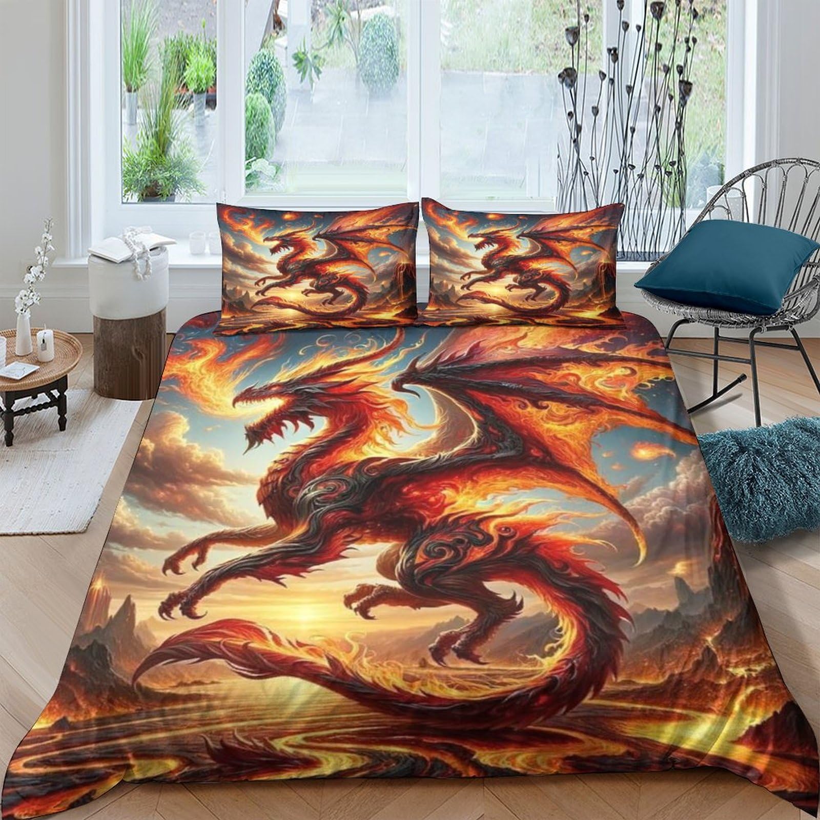 Tnfhsoft Boys Flying Dragon 3D Printed Quilt Cover Design Duvet Cover Set Bedding Set,Soft Microfiber,Hidden Zipper And Girls Double（200X200cm）