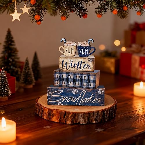 Miniatura 7 de 4 piezas de decoraciones navideñas para interiores  Decoración de mesa de invierno de madera para el hogar  Centro de mesa de Navidad para mesa