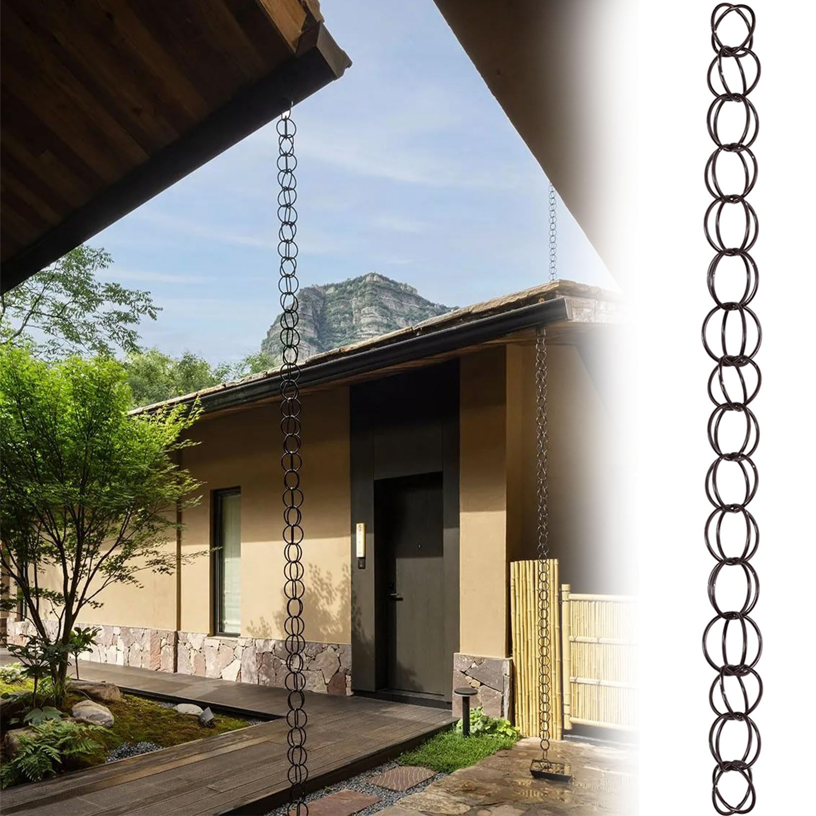 WEKONUMEX Rain Chains for Gutters, Rain Chain For Gutter Water Collection Garden Patio Gazebo Multicolor 1-10m(Dark brown,2m(6.6ft))
