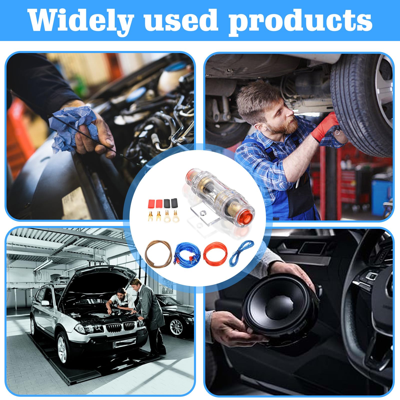 Kfz Verstärker Kabelsatz Subwoofer Kabel: HOMURY 10GA Endstufe Auto Anschluss Set, Endstufen-Anschluss-Set 25mm², Audio Subwoofer Sicherungshalter Gabelkabelschuhen Kabelbinder mit Sicherung