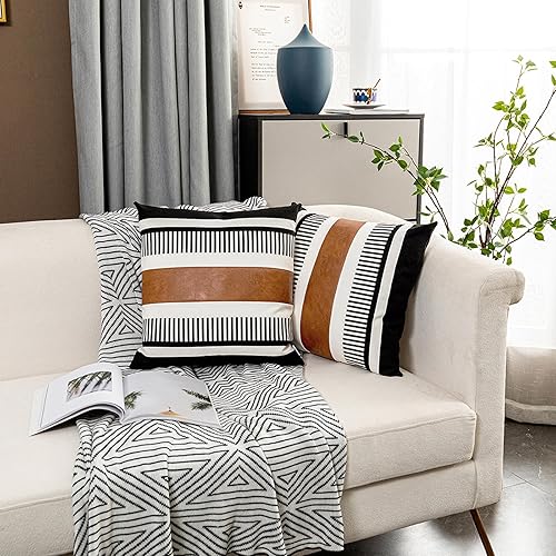 Miniatura 2 de Farmhouse - Funda de almohada para sofá o funda de cojín cuadrado sofá de piel sintética decorativo, funda con acento a rayas tribal 18 x 18