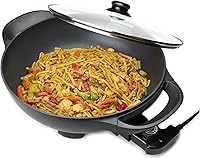 Brentwood SK-69BK 13-Inch Non-Stick Electric Wok Skillet with Flat Bottom & Vented Glass Lid - 1400W Stir Fry Powerhouse