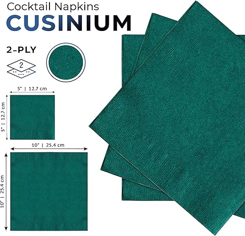 Miniatura 2 de CUSINIUM Paquete de 250 servilletas desechables de papel verde cazador, 2 capas  Tamaño 10 x 10 pulgadas (desplegadas), 5 x 5 pulgadas (plegado)