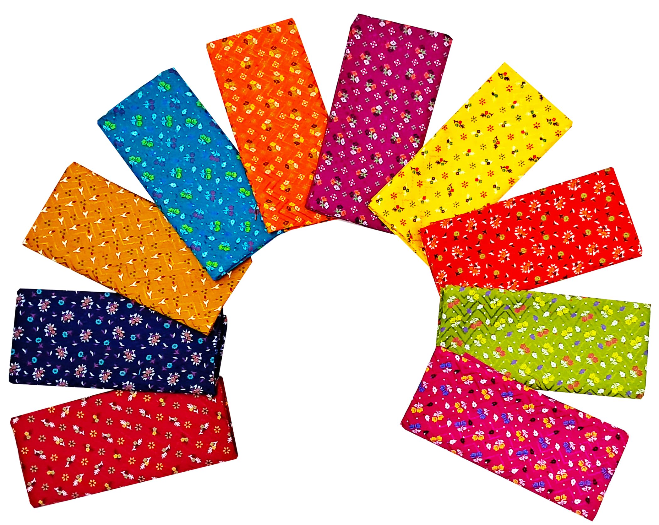 Cotton Blouse Material for Women Unstitched Material 1 meter Gift for Navratri Durga Puja Oti Bharan Ugadi Vastradanam, Haldikunku Printed Blouse Piece Material, Multicolor, pack of 10