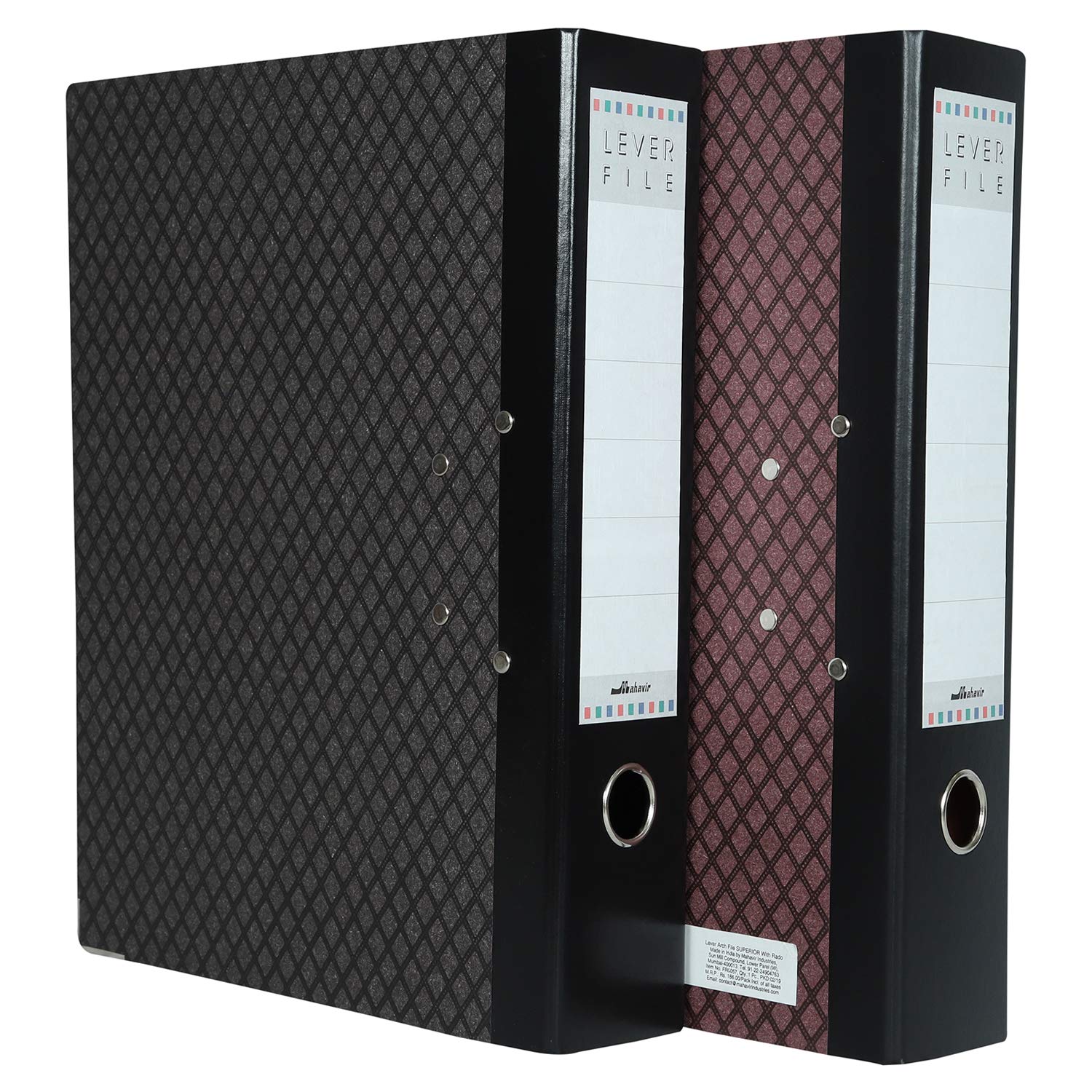Mahavir Superial - Classeur à levier 2D Format protocole (216 mm x 343 mm), clip 70 mm, couverture thermosensible en papier et fermeture Rado - Lot de 2 - Gris et marron